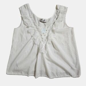 Vintage Joan Collins Collection Floral Embossed Lace Trim Tank Top M Cottagecore